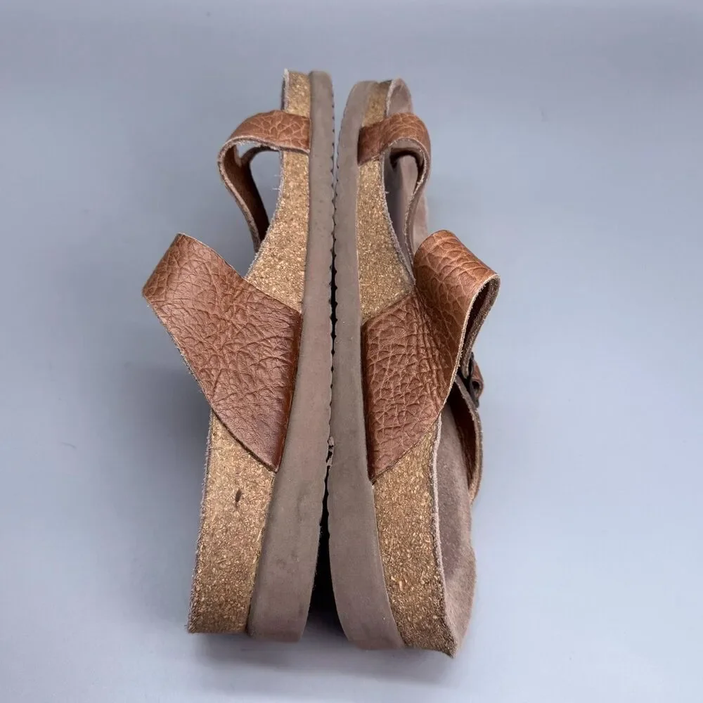 Mephisto Helen Women's 7 Brown Leather Adjustable Buckle Thong Toe Sandals Shoes